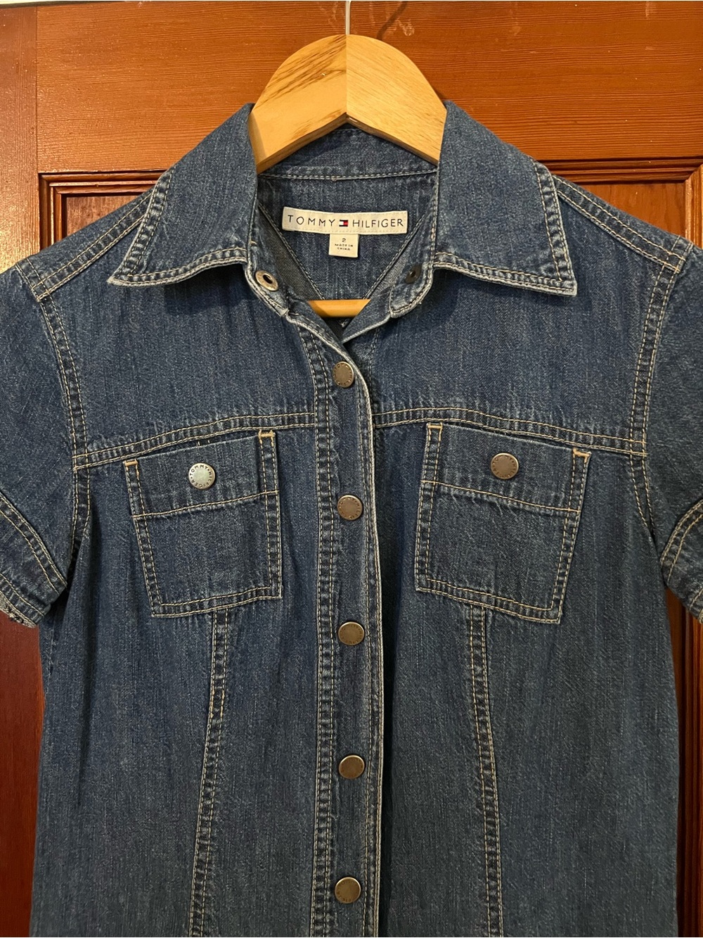 Vintage Tommy Hilfiger Y2K Denim Button Front Shirt Dress Size 2 - Picture 3 of 11